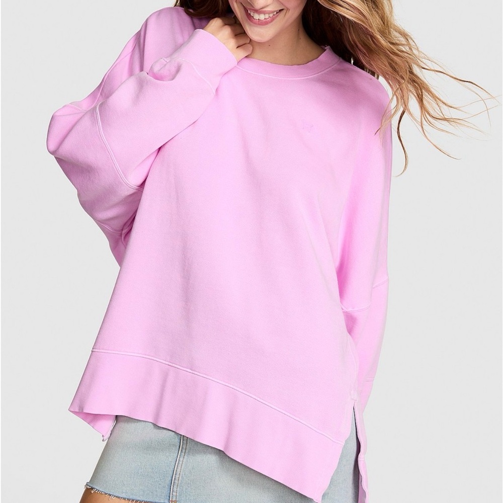 PINK Victoria's Secret Campus Fleece Tunic Crew Oversized Sweatshirt